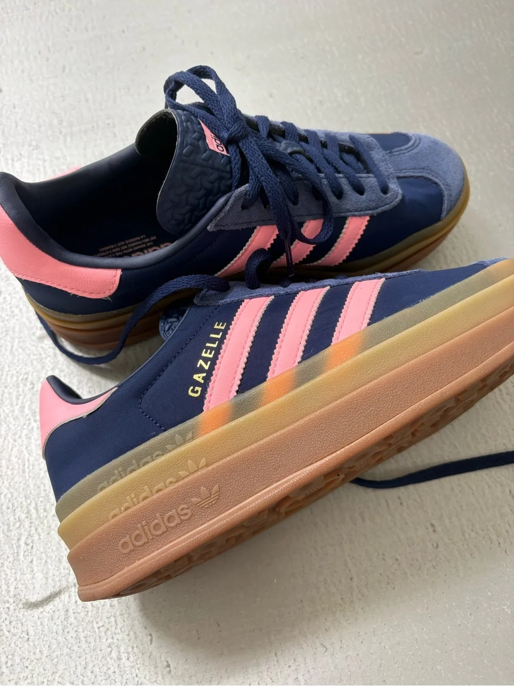 adidas Gazelle Navy with Pink Platform Sneakers